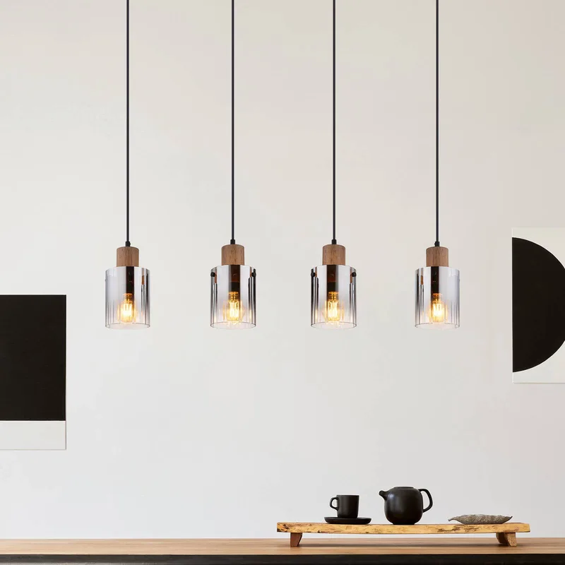 Hanglamp Underwood, lengte 105 cm, bruin/rookgrijs, MDF de Globo en Rookgrijs, Marron – photo produit