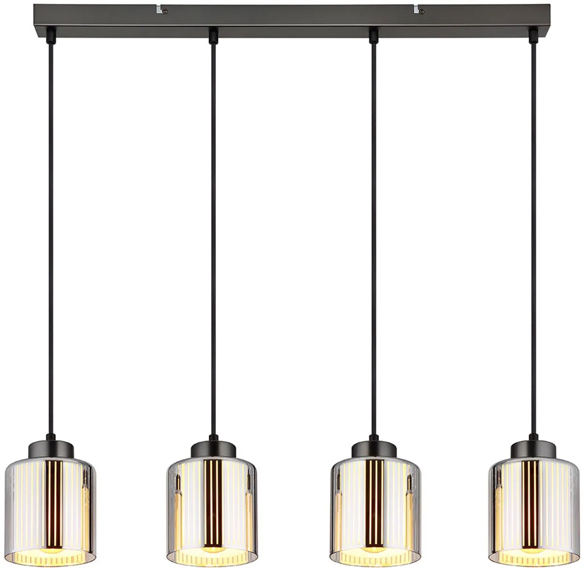 Hanglamp verchroomd glas Hanglamp zwart-chroom Hanglamp in hoogte verstelbaar, metaal, 4x E27 fitting, DxH 14x120 cm de Globo en Noir – photo produit