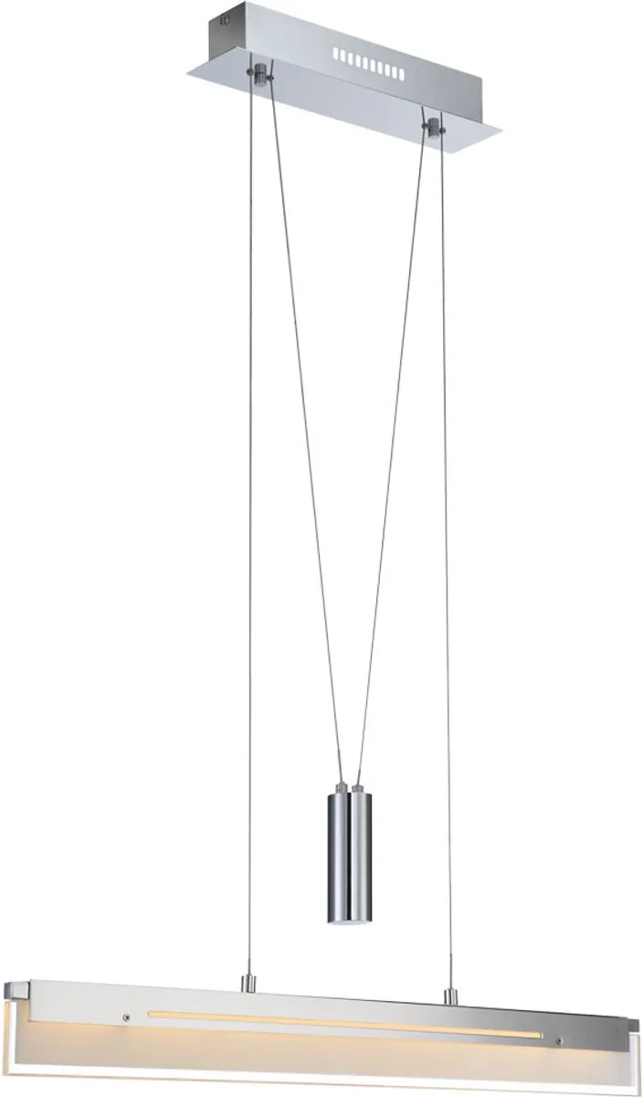 Hanglamp woonkamer in hoogte verstelbaar Hanglamp eetkamer chroom, metaal glas, 1x LED 22,5W 1780Lm warm wit, L 80 cm von Globo in Silber – Produktfoto