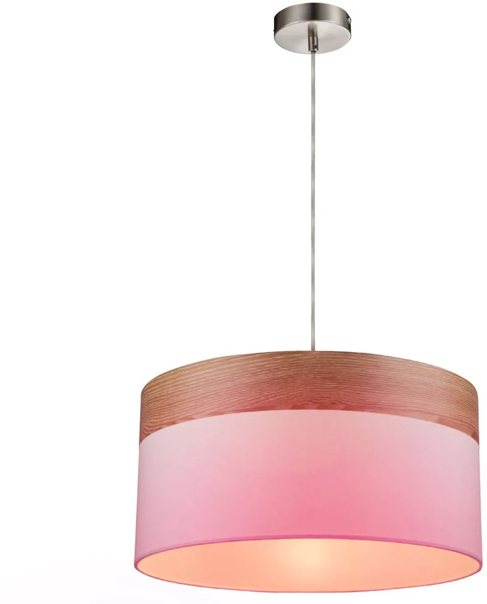 Hanglamp woonkamer LED hanglamp eettafel lamp hout look textiel wit, 8.5W 806lm warm wit-koud wit, DxH 40x120 cm von Globo in Weiß – Produktfoto