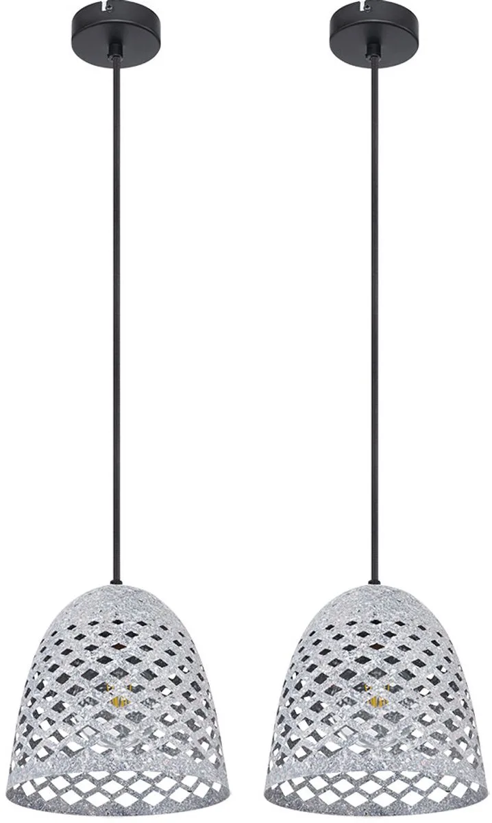 Hanglamp Woonkamerlamp Eetkamerlamp Keukenlamp Hallamp, in hoogte verstelbaar, metaal zwart ruw gestanst, E27, H 120 cm, set van 2 fra Globo i Grå – produktbillede