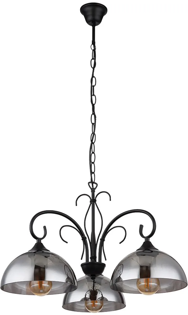 Hanglamp Woonkamerlamp Eettafellamp, metaal gerookt glas, in hoogte verstelbaar 3 vlammen E27, H 120 cm fra Globo i Sort – produktbillede