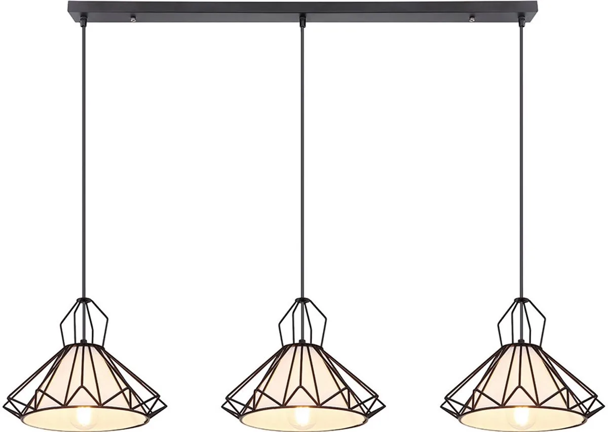 Hanglamp woonkamerlamp hanglamp eetkamerlamp keukenlamp ganglamp, 3 vlammen, metaal textiel wit, E27, L 120 cm de Globo en Noir – photo produit