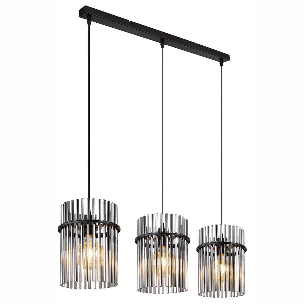 Hanglamp woonkamerlamp hanglamp eetkamerlamp plafondlamp, metaal glas rookkleurig, 3 vlammen E27, L 80 cm de Globo en Noir – photo produit