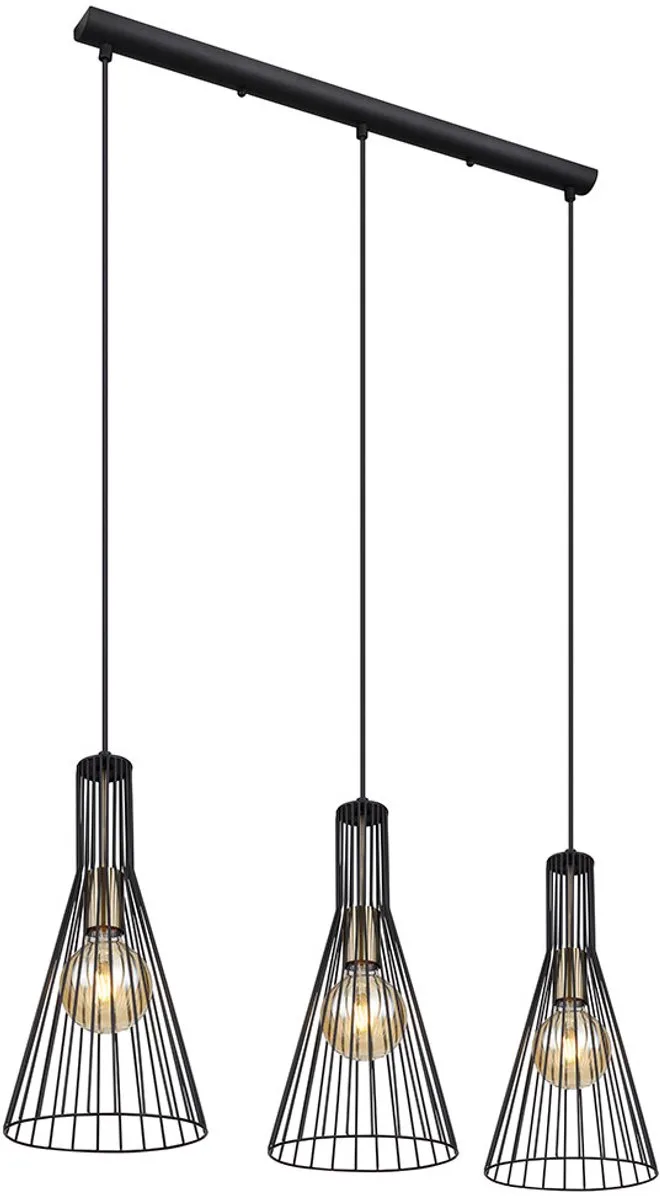 Hanglamp zwart Hanglamp eettafel moderne eetkamerlamp 3-lichts, kooi design industrieel, metaal zwart, 3x E27 fitting, LxBxH 84x20x120 cm de Globo en Noir – photo produit