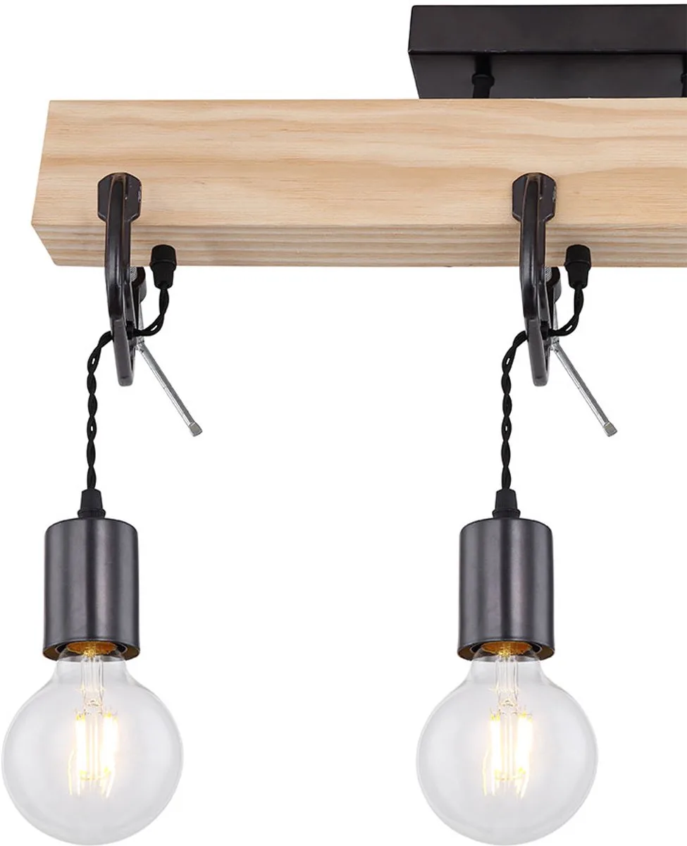 Houten lamp plafondlamp 3 vlammen eetkamerlamp woonkamer, hout metaal natuurlijke kleur zwart, 3x E27 fitting, HxLxB 39x60x14 cm de Globo en Marron – photo produit