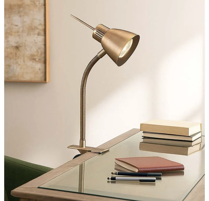 Klemmleuchte, Leuchtmittel inklusive, Warmweiß, Nachttischlampe Klemmleuchte altmessing Tischlampe fra Globo – produktbillede