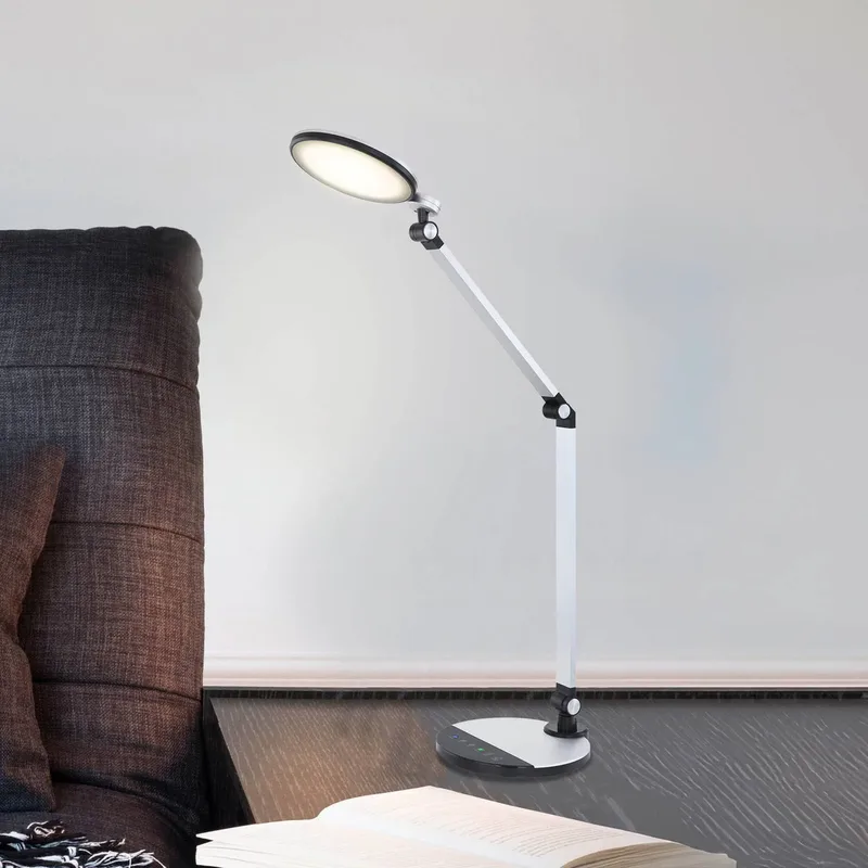 Konsti LED tafellamp, hoogte 90 cm, zwart/zilverkleurig, CCT fra Globo i Sort, Sølv – produktbillede