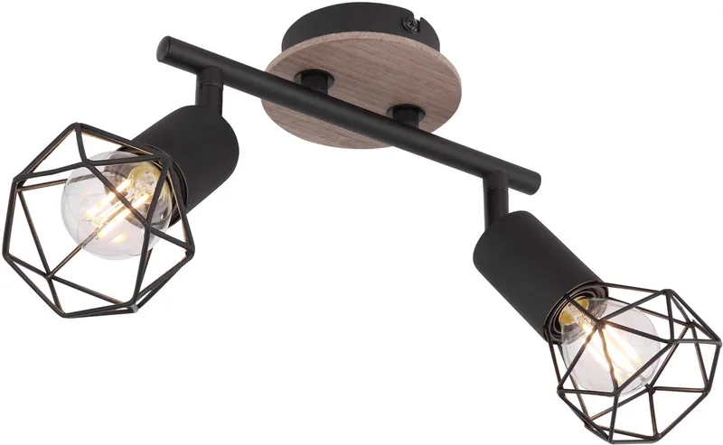 Kooi plafondlamp | 2-lichts | metaal en hout | E14 | Woonkamer | Eetkamer von Globo in Schwarz – Produktfoto