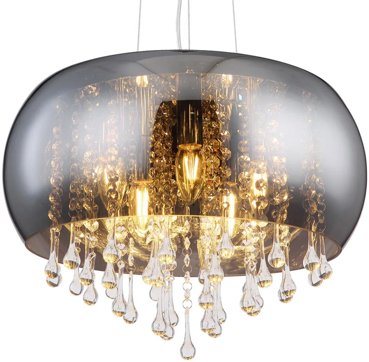 Kristallen plafond hanglamp woonkamer eetkamer verlichting chroom design hanglamp rook de Globo en Gris – photo produit