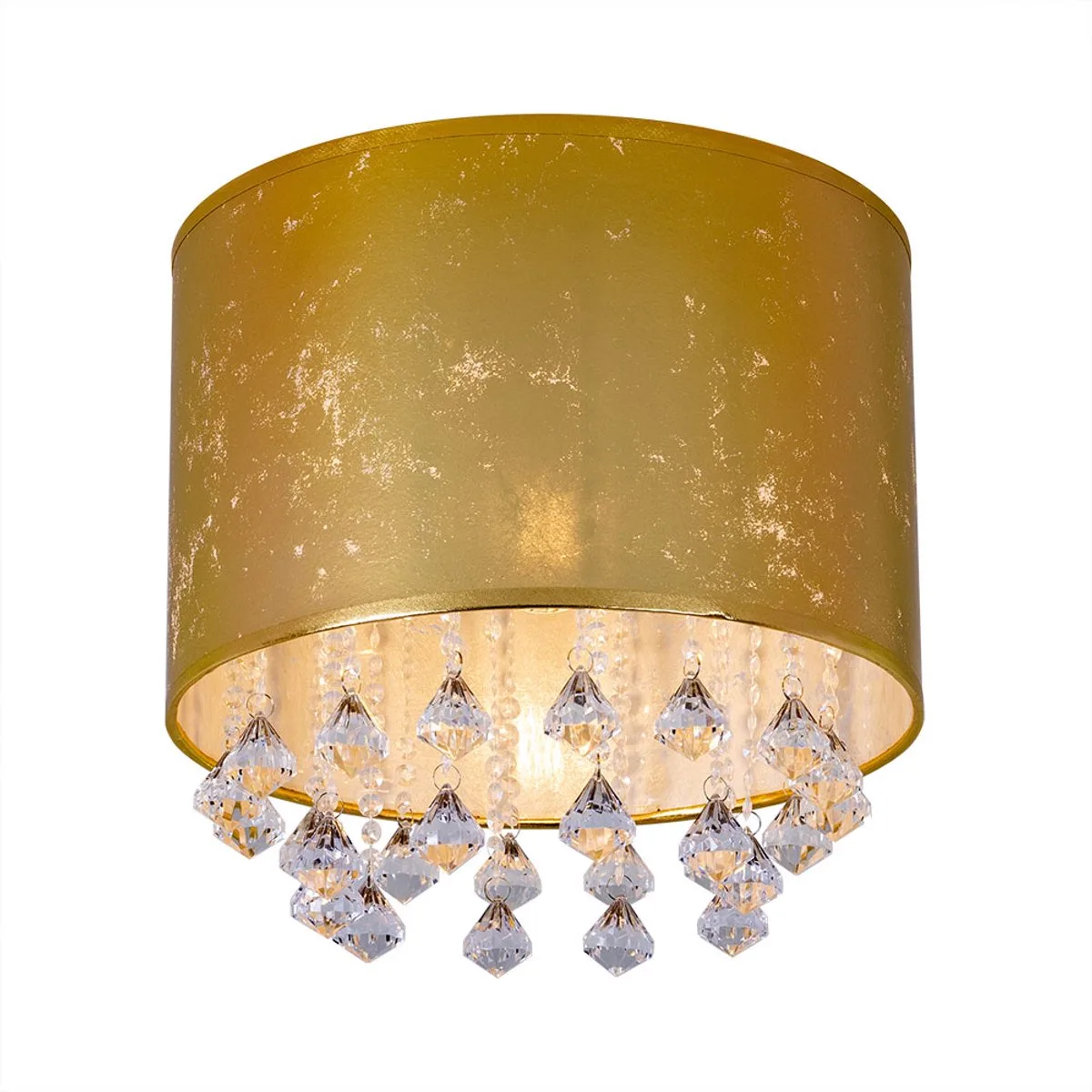 Kristallen plafondlamp eetkamer woonkamer, textiel bladgoud design, 1x E27 LED warm wit, diameter x hoogte 30 x 31 cm fra Globo i Guld – produktbillede