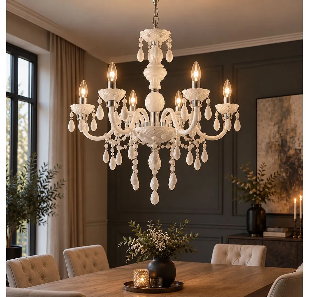 Kronleuchter, Leuchtmittel nicht inklusive, Kronleuchter Acryldekor Luster Esszimmer Beleuchtung Chrom de Globo en Blanc – photo produit