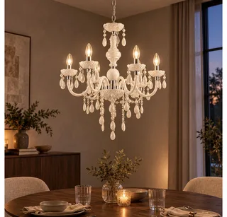 Kronleuchter, Leuchtmittel nicht inklusive, Kronleuchter Kristalle Hängeleuchte 6 Flammig Pendelleuchte Lüster by Globo in White – product photo 4 of 5