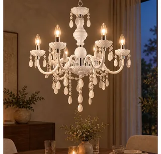 Kronleuchter, Leuchtmittel nicht inklusive, Kronleuchter Kristalle Hängeleuchte 6 Flammig Pendelleuchte Lüster by Globo in White – product photo 1 of 5
