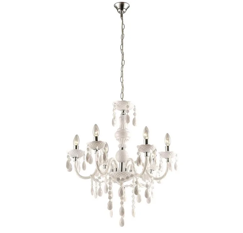 Kronleuchter, Leuchtmittel nicht inklusive, Kronleuchter Kristalle Hängeleuchte 6 Flammig Pendelleuchte Lüster by Globo in White – product photo 2 of 5
