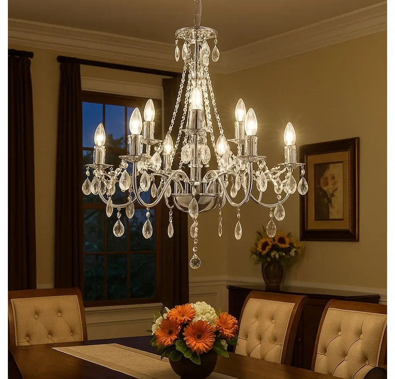 Kronleuchter, Leuchtmittel nicht inklusive, Kronleuchter Lüster Pendelleuchte Lampe Wohnzimmerleuchte, 9 de Globo en Argent – photo produit