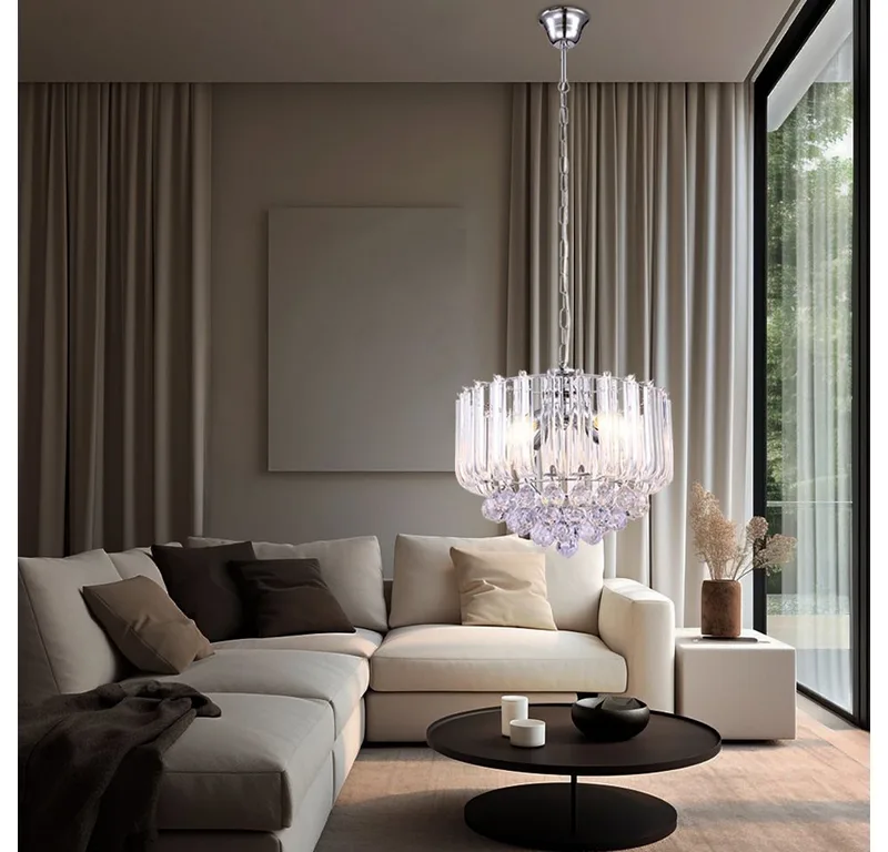 Kroonluchter Globo Minnesota LED - met heldere acryldecoratie en acrylkristallen de Globo en Chrome – photo produit 4 sur 5