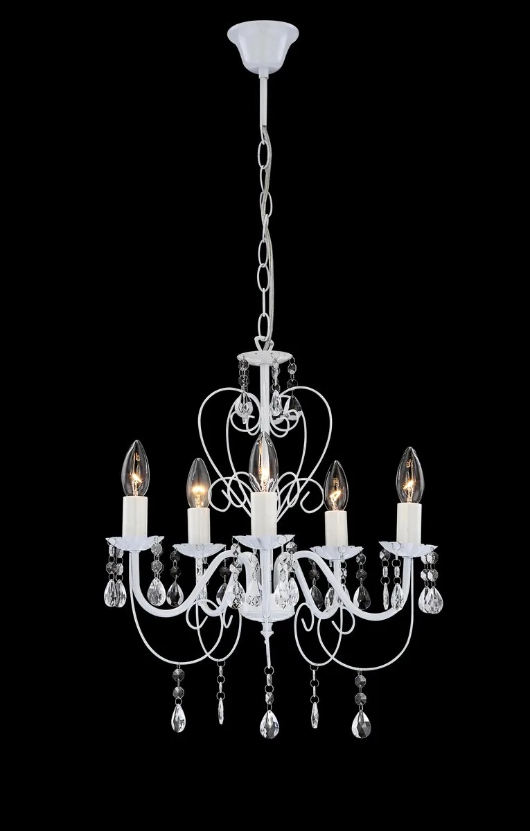 Kroonluchter Globo Pinja LED - Metaal/Wit met heldere acrylkristallen - 5 lichts de Globo en Blanc – photo produit