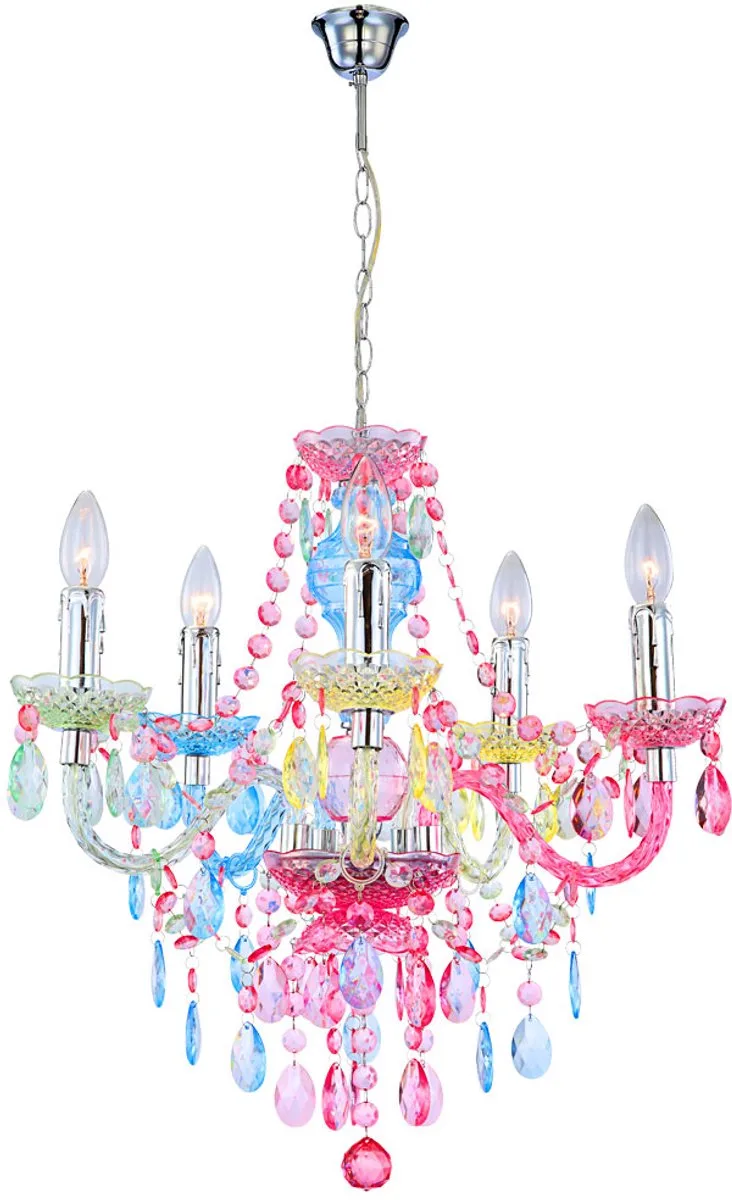 Kroonluchter hanglamp kristallen hanglamp regenboogkleurig, chroom, acryl kristallen, 5 vlammen, 5x E14 stopcontacten, DxH: 51x149 cm von Globo in Kleurrijk – Produktfoto