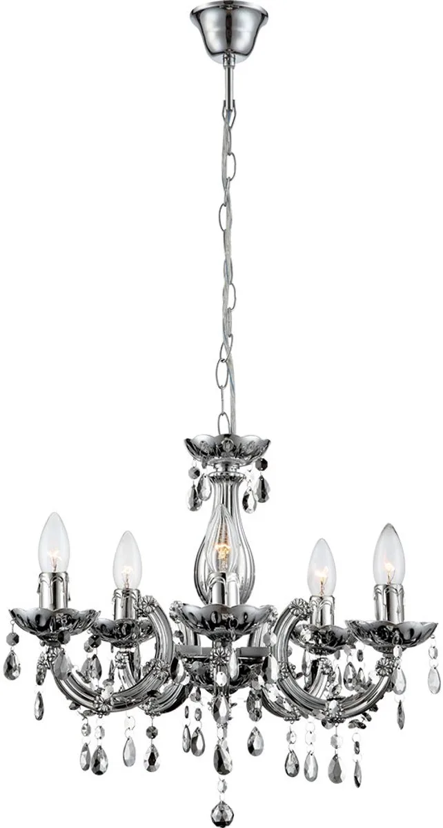 Kroonluchter kristallen hanglamp 5-lichts woonkamer, chroom acryl decor, 5x E14, DxH 44x128 cm de Globo en Argent – photo produit