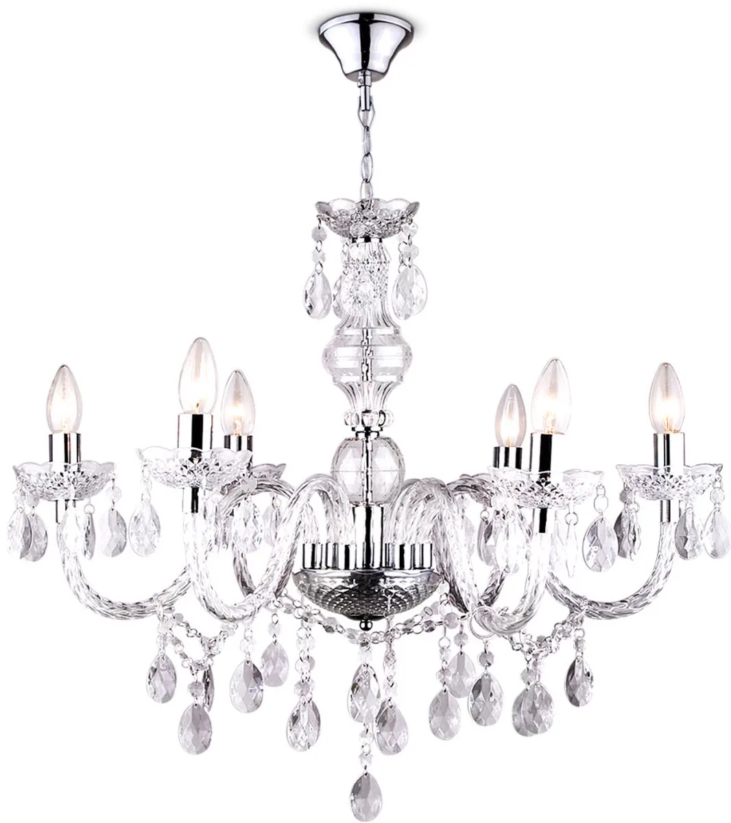 Kroonluchter met kristallen versiering, hanglamp, eetkamer, kroonluchter, chroom, 6x E14, DxH 67 x 166 cm de Globo en Argent – photo produit