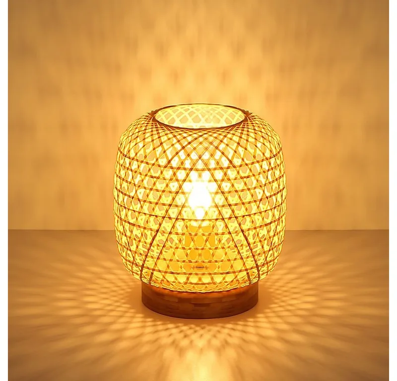 Kugelleuchte, Leuchtmittel nicht inklusive, Tischleuchte Beistellleuchte Bambus Geflecht E27 Schlafzimmerlampe by Globo in Brown – product photo