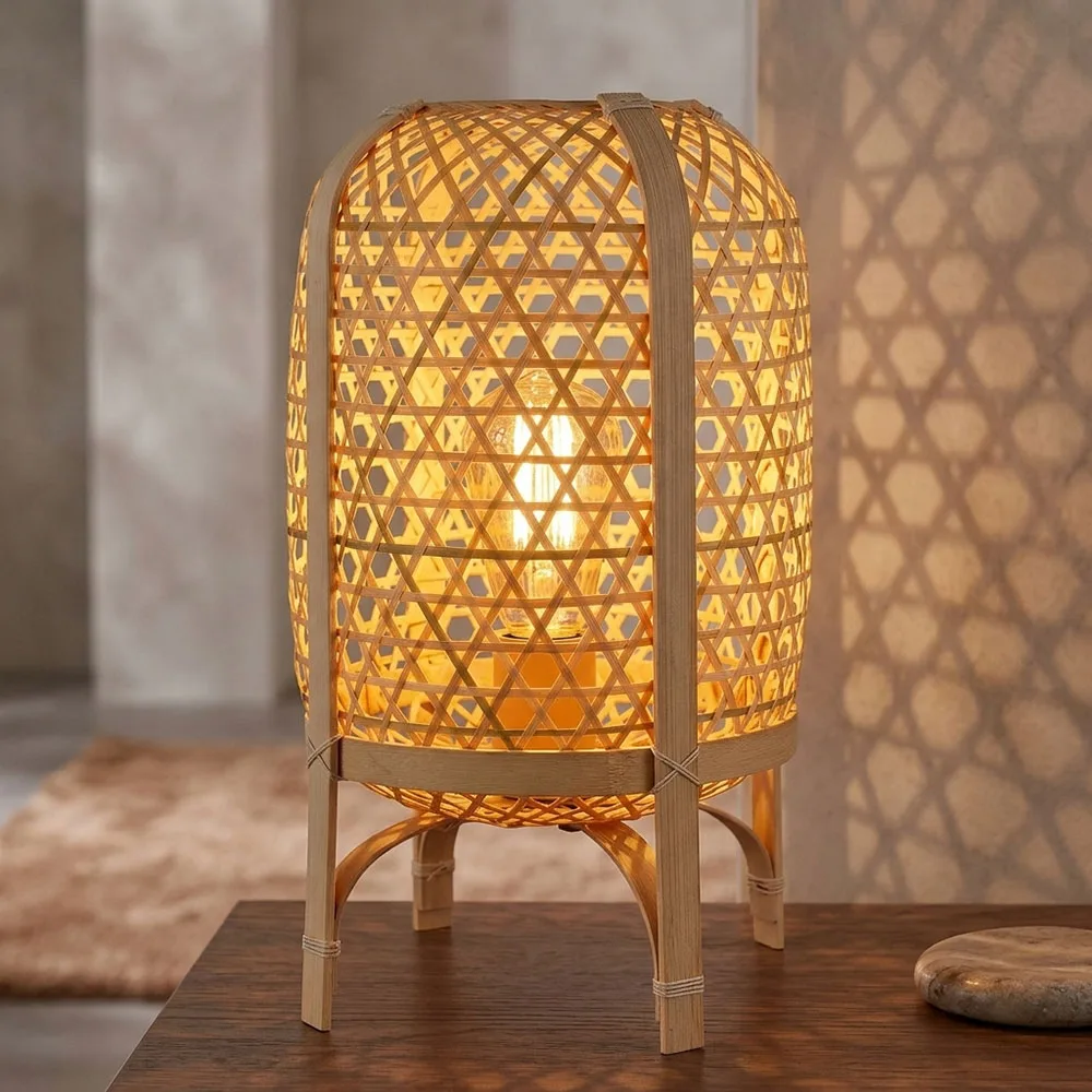 Lampe De Table Led, Lampe De Salon, Métal Et Bambou, H 37 Cm de Globo en Marron – photo produit