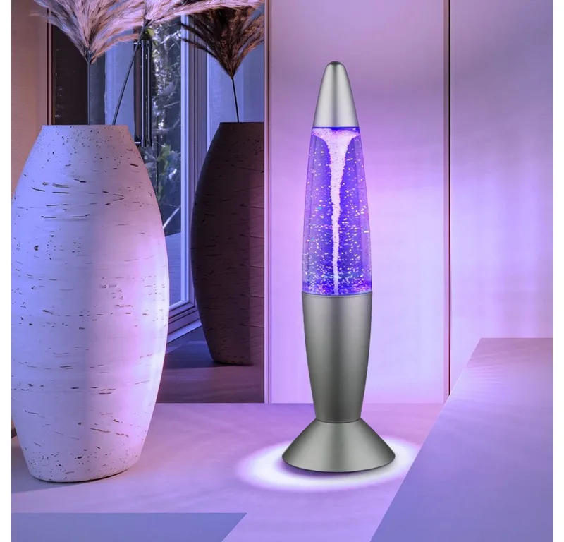 Lavalampe, LED-Leuchtmittel fest verbaut, Farbwechsel, Farbig, LED Lavalampe Glitzer Tischleuchte Farbwechsel Glitter Dekoleuchte de Globo en Argent – photo produit 3 sur 5