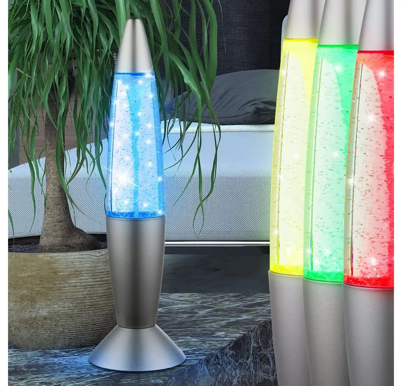 Lavalampe, LED-Leuchtmittel fest verbaut, Farbwechsel, Farbig, LED Lavalampe Glitzer Tischleuchte Farbwechsel Glitter Dekoleuchte de Globo en Argent – photo produit 4 sur 5