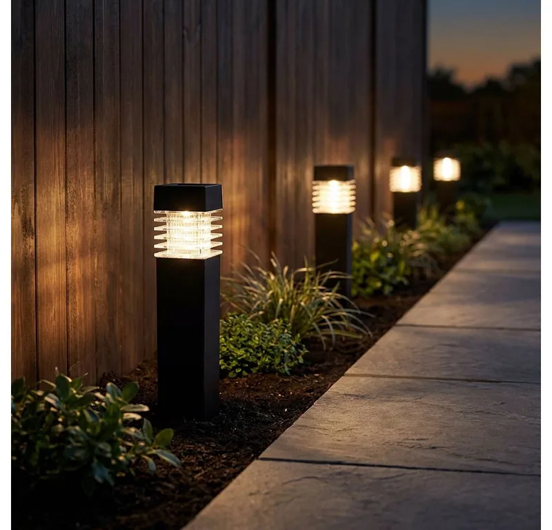 LED Außen-Stehlampe, LED-Leuchtmittel fest verbaut, Warmweiß, Solarlampe Wegeleuchte Außenlampe LED Erdspieß Gartenlampe 4er Set von Globo – Produktfoto