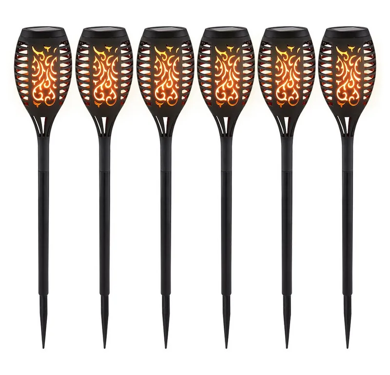 LED Außen-Stehlampe, LED-Leuchtmittel fest verbaut, Warmweiß, Außen Solarleuchte Gartendeko Gartenfackel Stecklampe 6x LED Fackel de Globo en Noir – photo produit