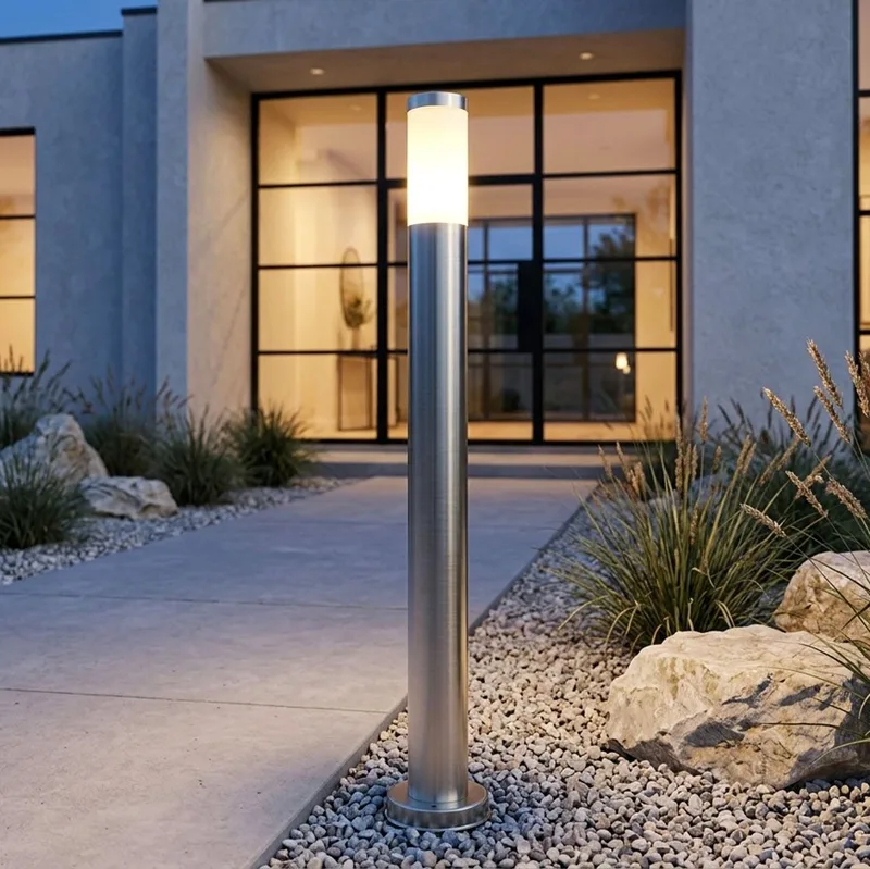 LED Außen-Stehlampe, Leuchtmittel inklusive, Warmweiß, LED 7 Watt Steh Lampe Außen Beleuchtung Edelstahl Leuchte IP44 de Globo en Argent – photo produit