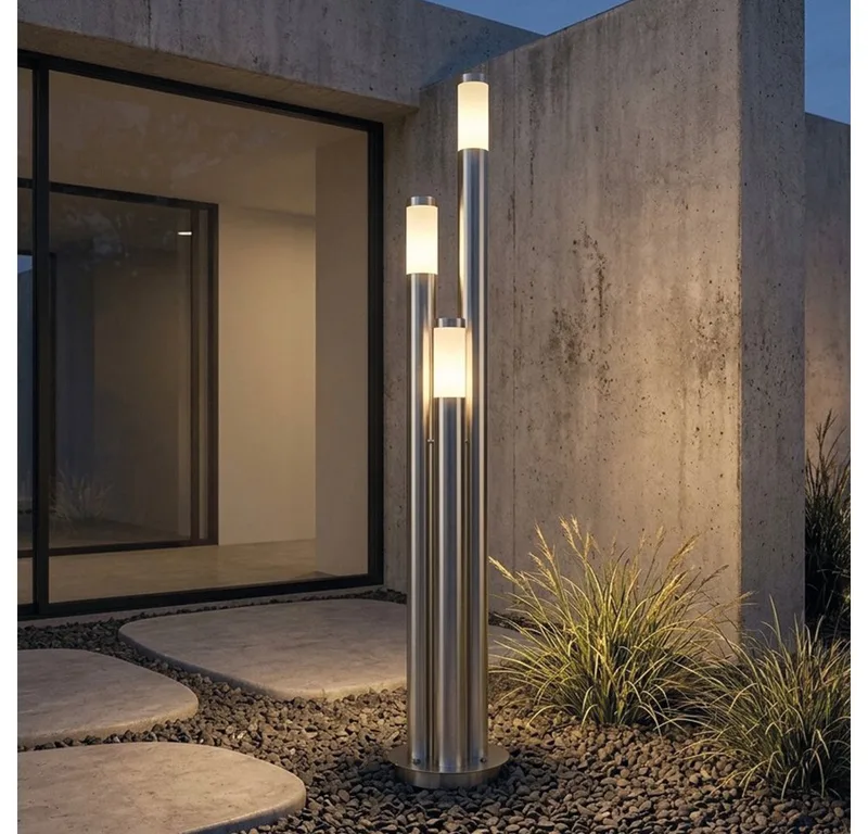 LED Außen-Stehlampe, Leuchtmittel inklusive, Warmweiß, Wegeleuchten Außen Edelstahl LED Stehleuchte Außen groß de Globo en Argent – photo produit