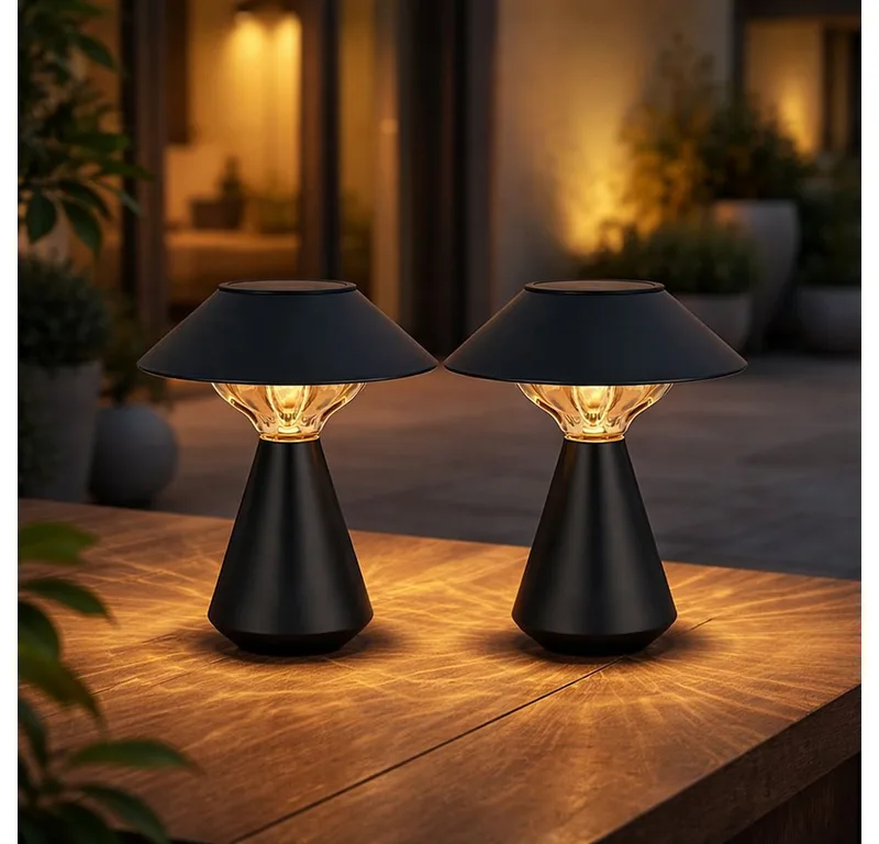 LED Außen-Tischleuchte, LED-Leuchtmittel fest verbaut, Warmweiß, Solarlampe Außen Tischlampe LED Gartenlampe Tischleuchte 2er Set von Globo – Produktfoto