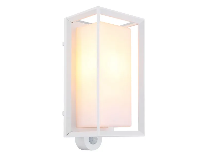 LED Außen-Wandleuchte aus Aluminium in Höhe 28cm, Bewegungsmelder, LED wechselbar, warmweiß, Außenleuchte-n mit Bewegungssensor Außen-beleuchtung Hauswand Einfahrt von Globo in Weiß – Produktfoto