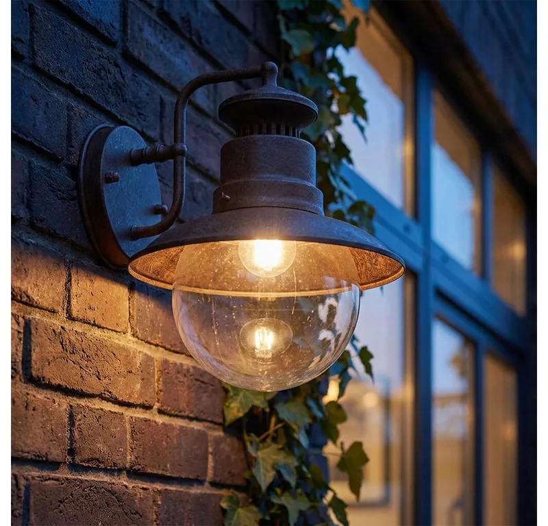 LED Außen-Wandleuchte, Leuchtmittel nicht inklusive, Außenlampe Wandleuchte Außenwandlampe Fassadenleuchte de Globo en Marron – photo produit