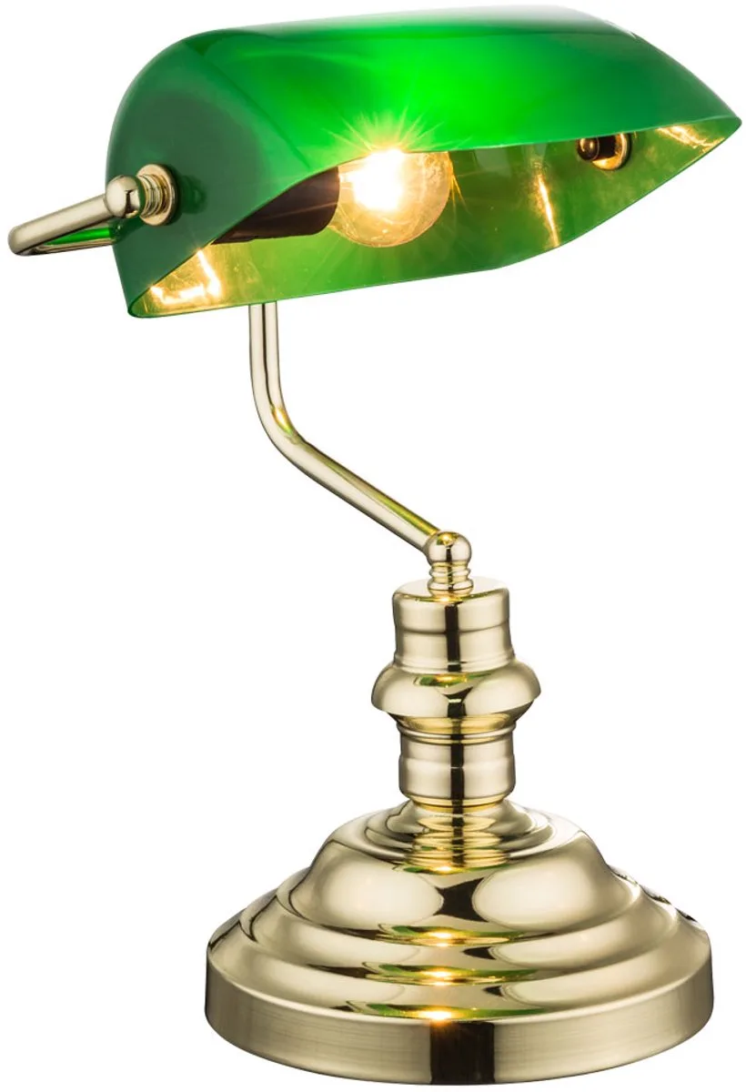 LED banklamp tafellamp bijzetlamp slaapkamer, Reto vintage stijl, metaal messing 1x E27 LED warm wit, HxLxB 36x26x19 cm de Globo en Vert – photo produit