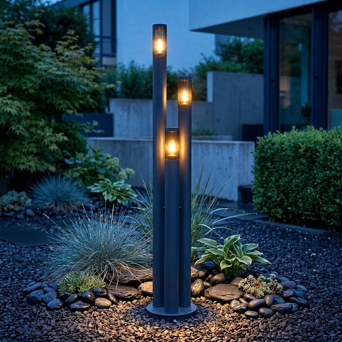 LED buiten staande lamp padlamp buiten roestvrij staal tuinlamp groot voor buiten, rook, 3x 7W 3x 630lm warm wit, DxH 28x170 cm de Globo en Anthracite – photo produit
