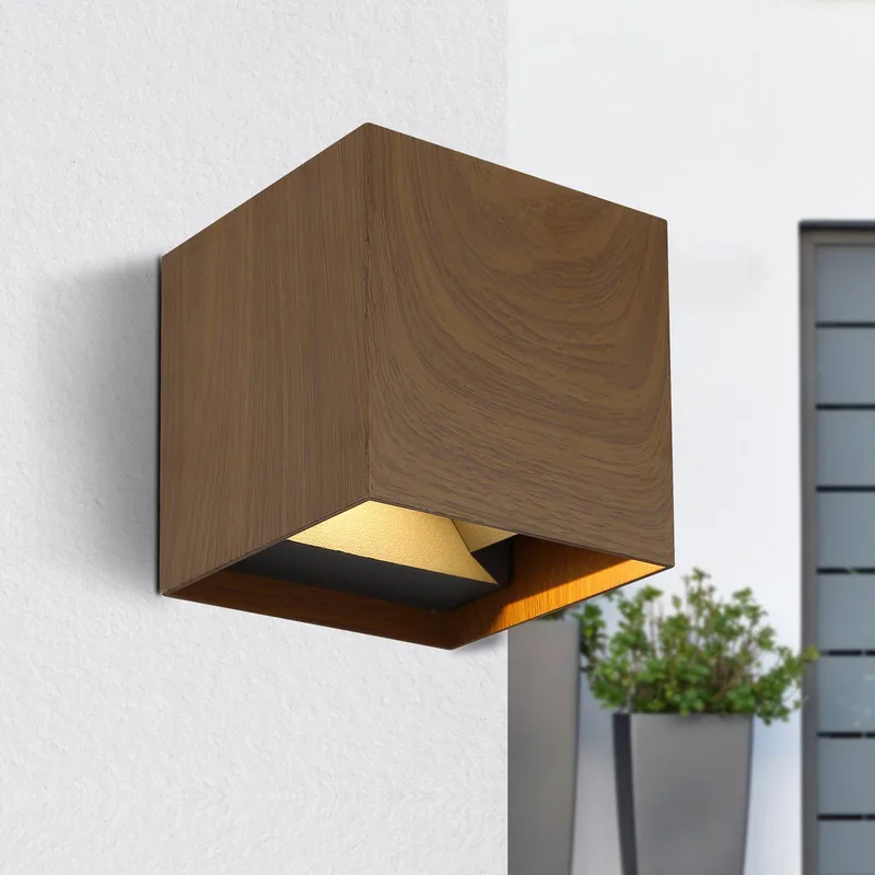 LED buiten wandlamp Veronika, houtkleur, up/down, IP54 de Globo en Donker hout – photo produit