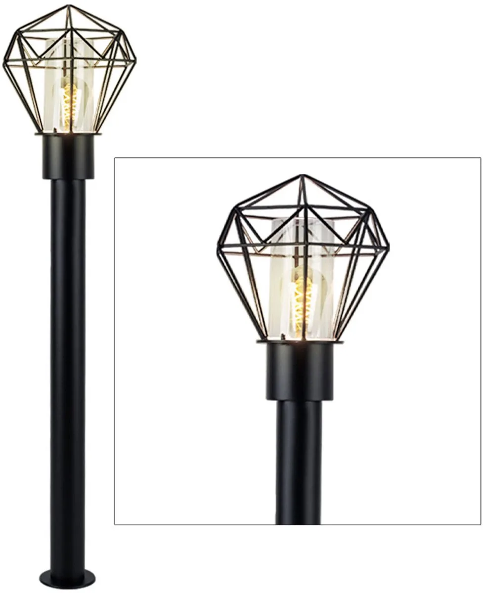 LED buitenverlichting terraslamp industriële vloerlamp roestvrij staal voetlicht, 1x E27 gloeidraad LED warm wit, LxH 22,5x100 cm von Globo in Schwarz – Produktfoto