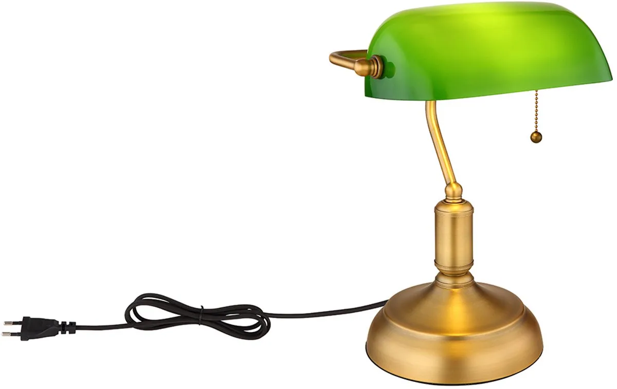 LED bureaulamp banklamp tafellamp antiek glas groen leeslampje, draaibare kap, trekschakelaar, 10,5W 1055lm warm wit, LxH 26,5x36 cm de Globo en Laiton – photo produit