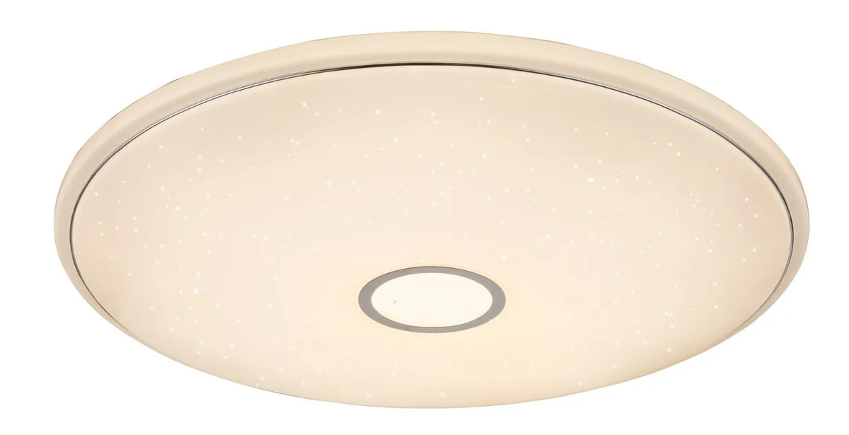 LED Deckenleuchte CONNOR, Dimmfunktion, Fernbedienung, Infrarot inkl., Memoryfunktion, Nachtlichtfunktion, Timerfunktion, mehrere Helligkeitsstufen, LED fest integriert, Deckenlampe/rund/Wohnzimmer/Schlafzimmer/elegant von Globo in Weiß – Produktfoto