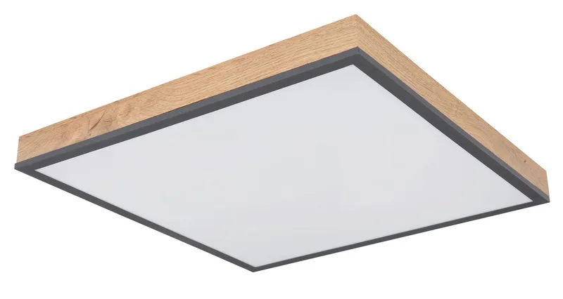 LED Deckenleuchte DORO, LED fest integriert, Warmweiß, Quadratische Deckenlampe, 3000 Kelvin, Wohnzimmer, Holzoptik, Eiche fra Globo i Beige – produktbillede