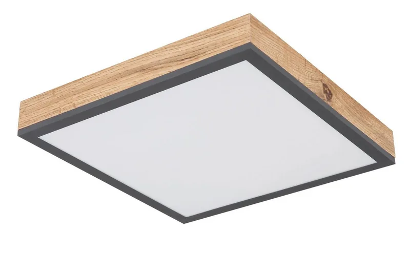 LED Deckenleuchte DORO, LED fest integriert, Warmweiß, Quadratische Deckenlampe, 3000 Kelvin, Wohnzimmer, Holzoptik, Eiche by Globo in Beige – product photo