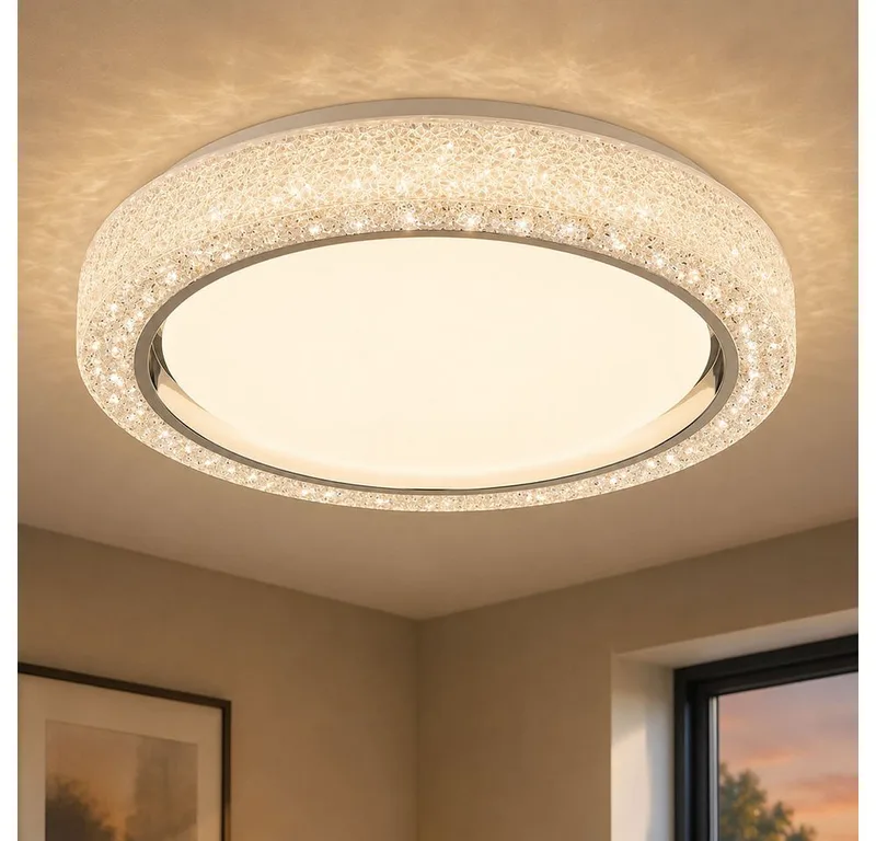 LED Deckenleuchte, LED-Leuchtmittel fest verbaut, Farbwechsel, Neutralweiß, Kaltweiß, Warmweiß, Tageslichtweiß, LED Deckenleuchte Deckenlampe Wohnzimmerleuchte opal Kristalle CCT de Globo en Blanc – photo produit