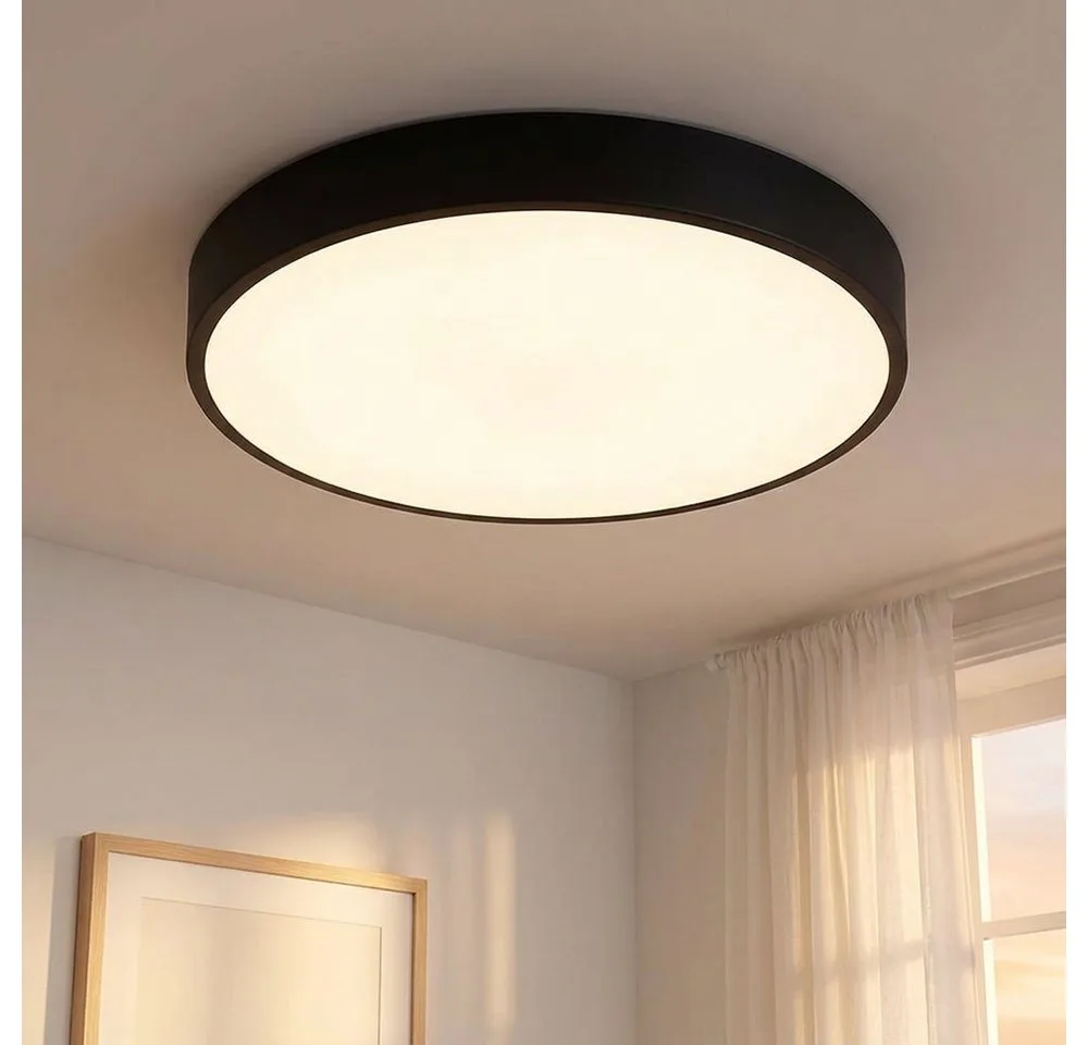 LED Deckenleuchte, LED-Leuchtmittel fest verbaut, Farbwechsel, Neutralweiß, Kaltweiß, Warmweiß, Tageslichtweiß, LED Deckenlampe Wohnzimmerlampe Metall CCT Memoryfunktion D 39 cm von Globo in Schwarz – Produktfoto