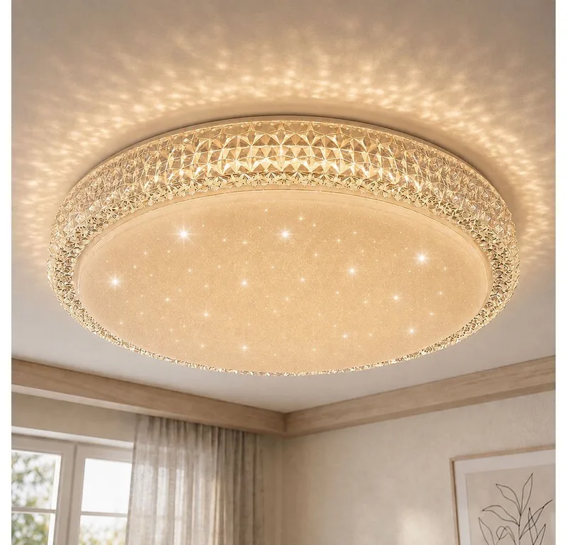 LED Deckenleuchte, LED-Leuchtmittel fest verbaut, Farbwechsel, Neutralweiß, Kaltweiß, Warmweiß, Tageslichtweiß, Deckenleuchte Kristallleuchte de Globo – photo produit