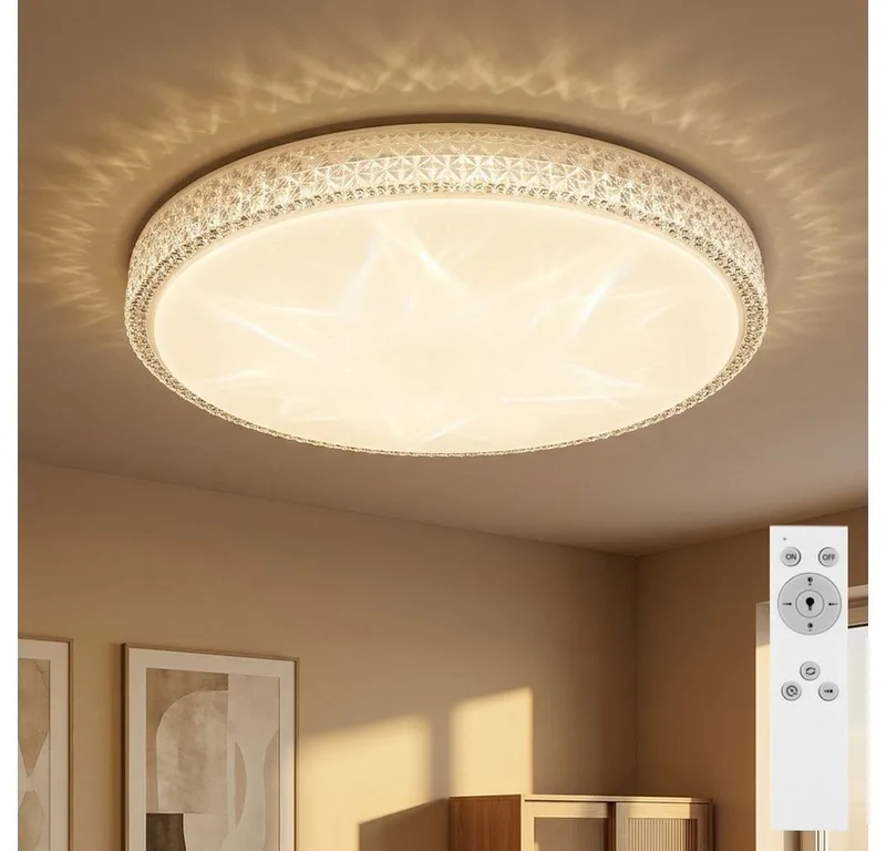 LED Deckenleuchte, LED-Leuchtmittel fest verbaut, Kaltweiß, Warmweiß, Neutralweiß, Tageslichtweiß, Farbwechsel, Deckenleuchte Kristalle LED Fernbedienung dimmbar CCT Sterneneffekt von Globo in Weiß – Produktfoto