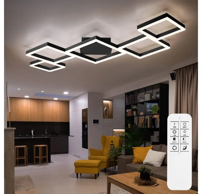 LED Deckenleuchte, LED-Leuchtmittel fest verbaut, Neutralweiß, Warmweiß, Tageslichtweiß, Deckenleuchte LED Deckenlampe Esstisch CCT Dimmbar über by Globo in Black – product photo