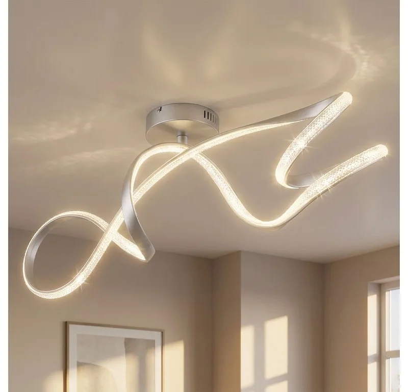 LED Deckenleuchte, LED-Leuchtmittel fest verbaut, Neutralweiß, Deckenlampe Deckenleuchte Wohnzimmerlampe Kristallleuchte silber LED D fra Globo i Sølv – produktbillede